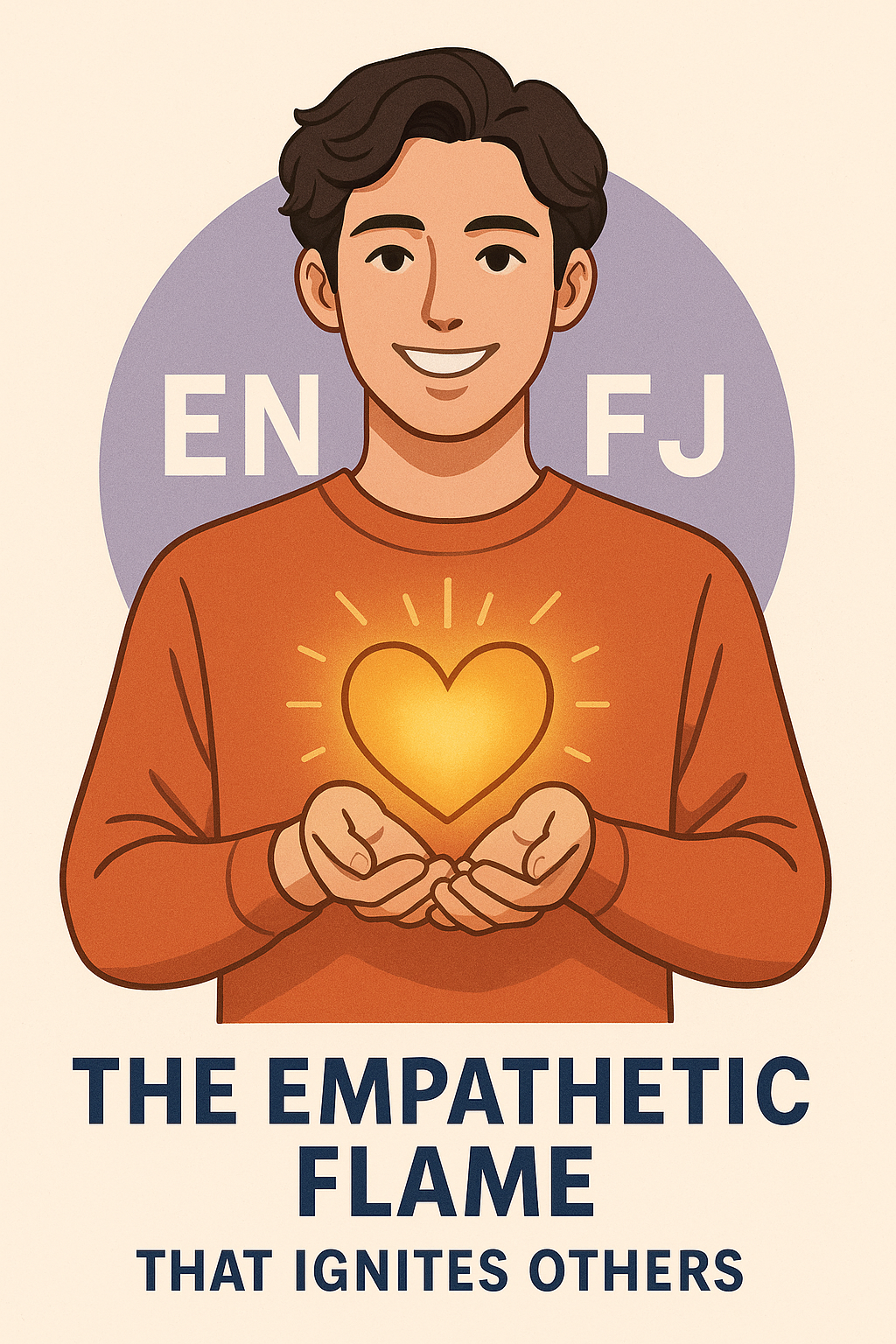 ENFJ male personality illustration holding glowing heart empathetic caring nurturing compassionate traits