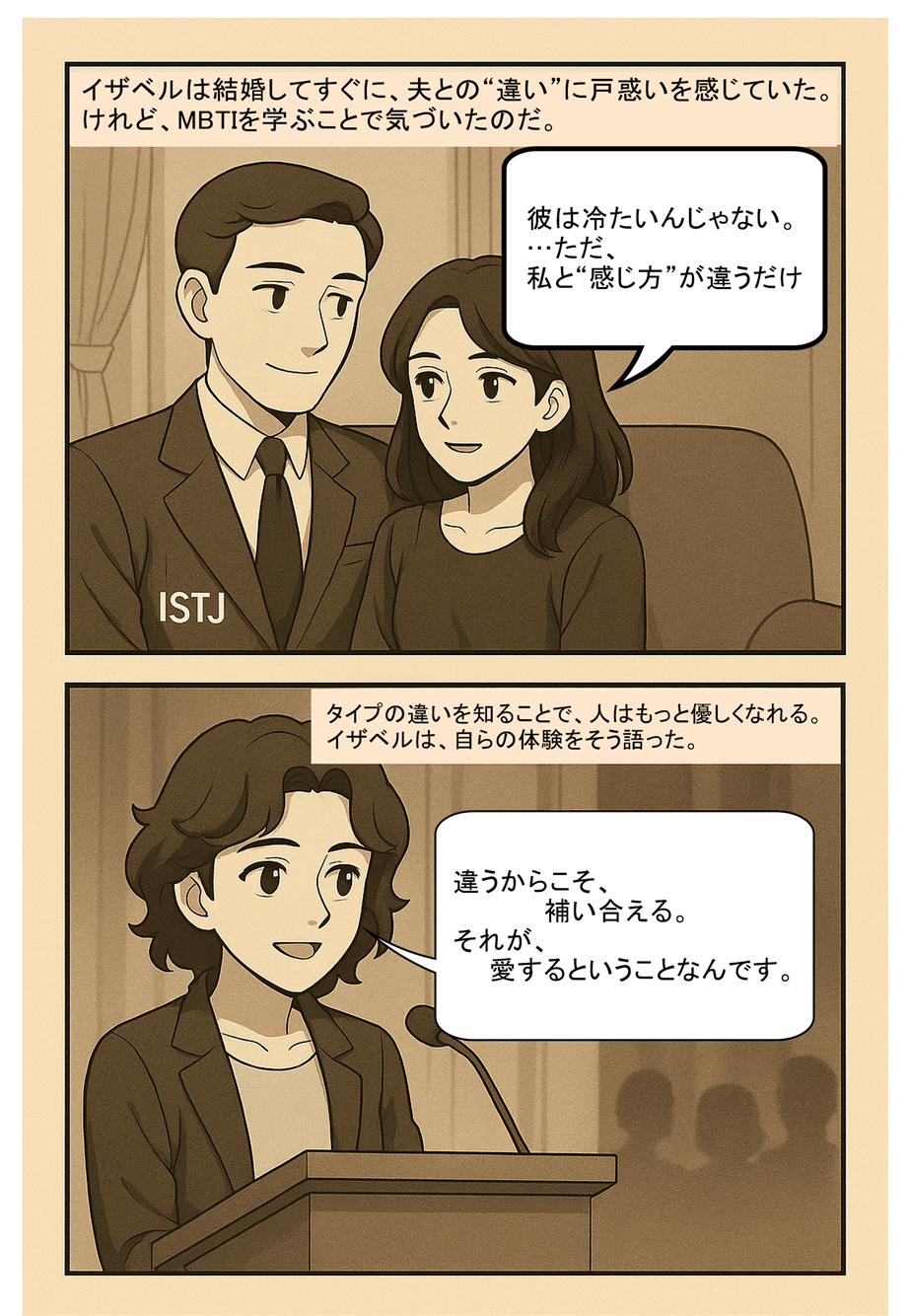 夫との違いに向き合うイザベル・ブリッグス・マイヤーズの漫画